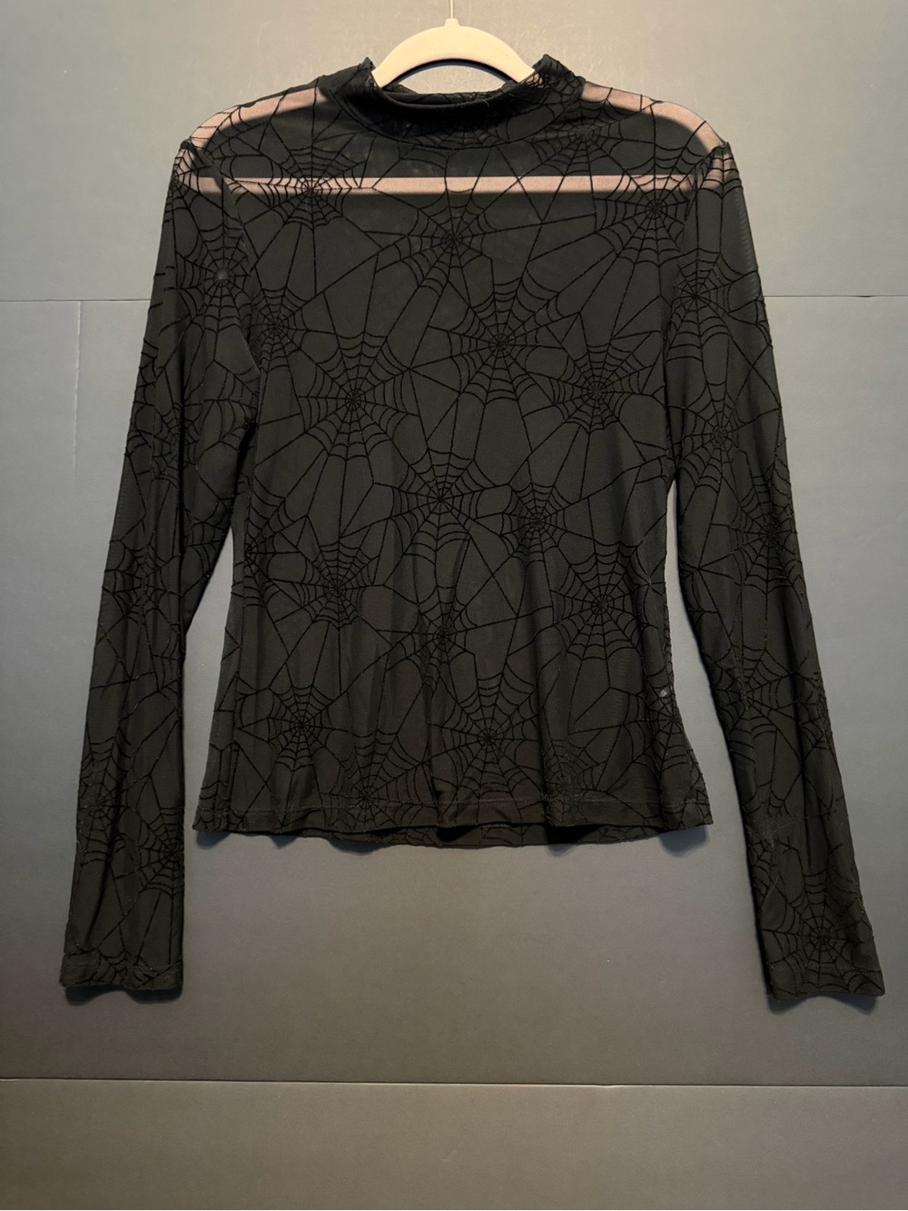 SHEIN Black Spiderweb Mesh Long Sleeve Top